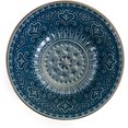 thumbnail image 4 of Elama Round Stoneware Embossed Dinnerware Dish Set, 16 Piece, Sea Blue with Brown Trim, 4 of 9