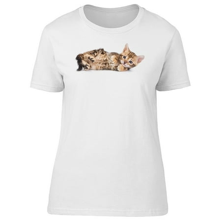 Funny Cat Images - Cute Funny Kitten Bengal Cat Tee Women's -Image by Shutterstock