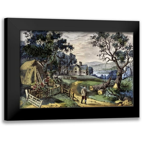 Currier and Ives 14x11 Black Modern Framed Museum Art Print Titled - My Boyhoods Home