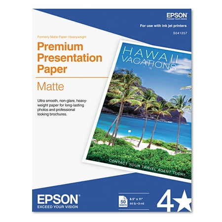 Epson Premium Matte Presentation Paper, 45 lbs., 8-1/2 x 11, 50 Sheets/Pack