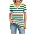thumbnail image 2 of Otvok Women's Striped Print Short Sleeve Blouses Button V-Neck Pullover Casual Fashionable Top, 2 of 6