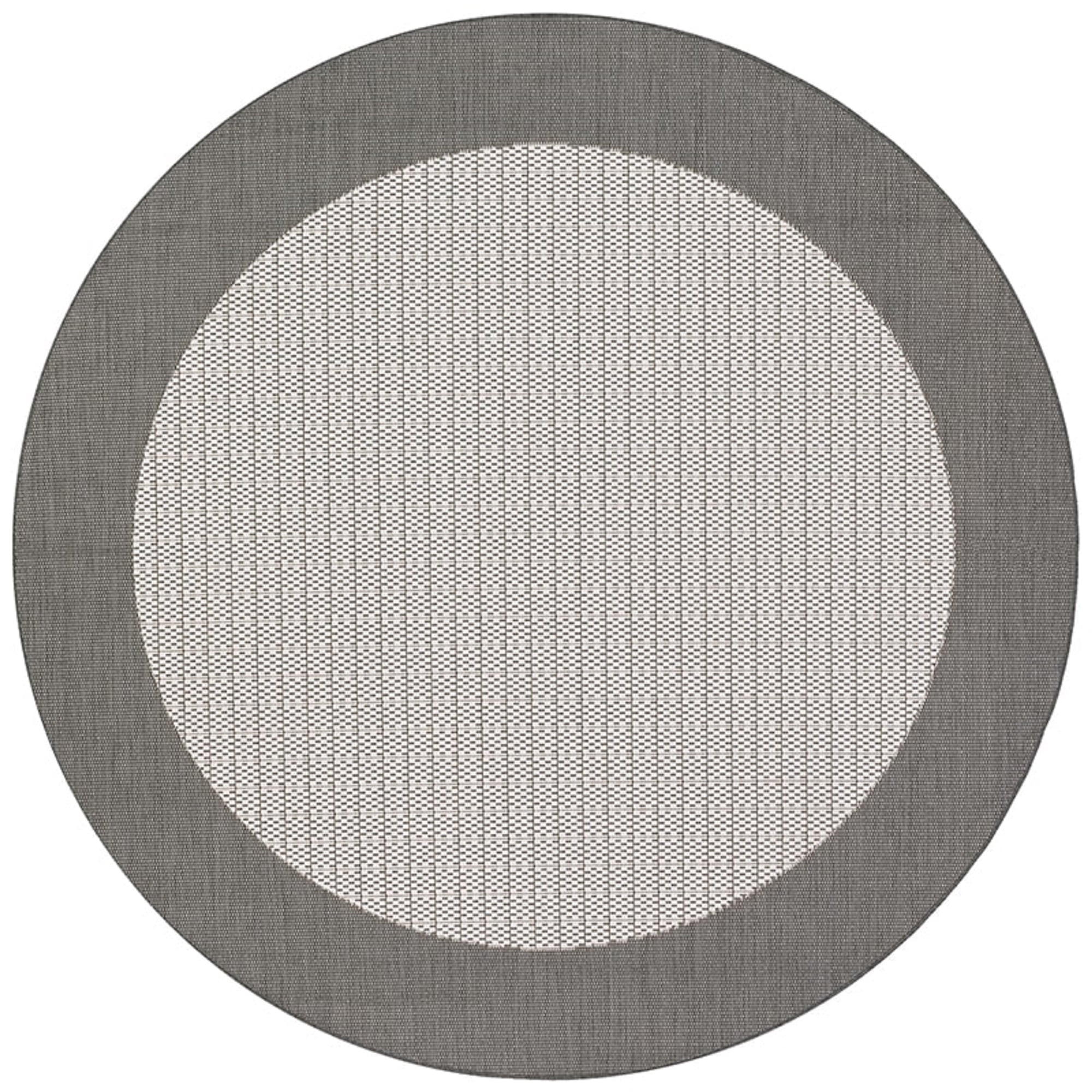 7.5' Gray and White Checkered Round Polypropylene Area Throw Rug
