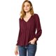 thumbnail image 1 of Blusa Top Cuello En V Color Sólido Manga Larga Volantes Para Mujeres Allegra K Rojo Oscuro XS, 1 of 6