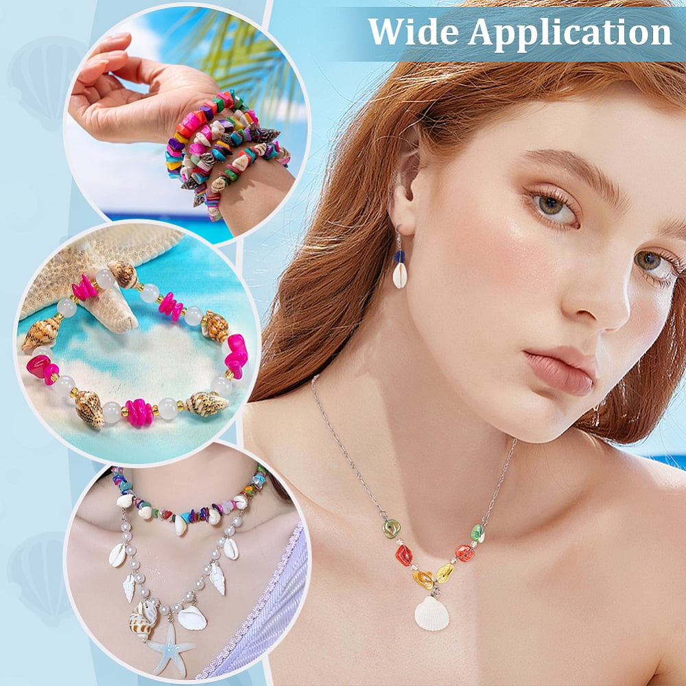 DIY Dyed Natural Shell Beads Bracelets Kits Mixed Color 9.5~19.5x9~13.5x2~5.5mm Hole: 1.2mm
