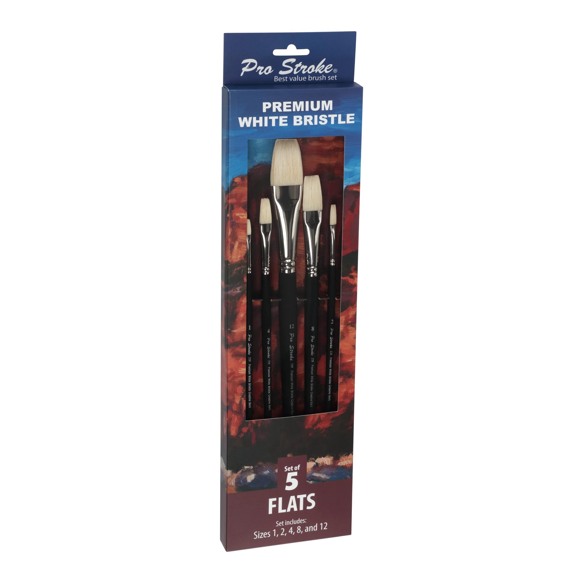Creative Mark Pro Stroke Premium White Chungking Hog Bristle Artist Paint Brush - Flats Set of 5 - Natural Bristle Brush w/ Soft Touch Handle for Oils, Watercolors, Acrylics, Alkyds, Caseins