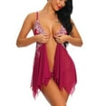 thumbnail image 5 of POTETI Watermelon Red Teddy Lingerie for Women Mesh See Through Underwear Lace Flowy Nightdress, 5 of 6