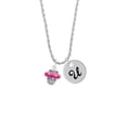 thumbnail image 2 of Delight Jewelry Silvertone Crystal Hot Pink Spinner Silvertone Script Initial Disc - U - Charm Necklace, 20"+3", 2 of 4