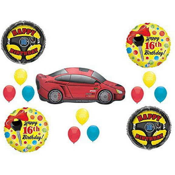 CAR 16TH Sixteen Birthday Party Balloons Decoration Supplies Race Keys Drive