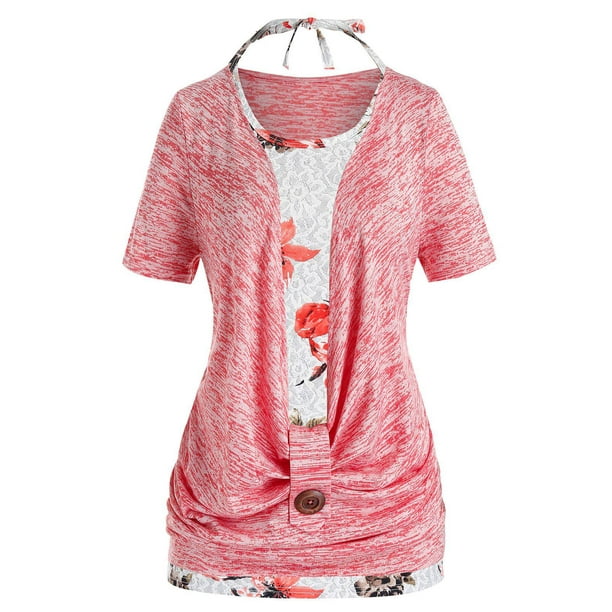 Tamaño más carenado frontal Marled camiseta Y cabestro sin mangas floral Conjunto Rosegal Camisetas tallas grandes