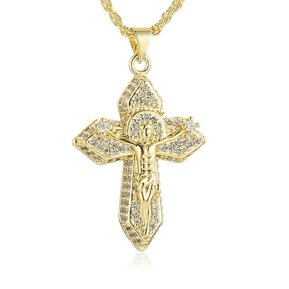 HZMAN 14K Gold Plated Necklace for Women Dainty Cubic Zirconia Crucifix Cross Necklace Pendant Christian Faith Protection Jewelry Gift