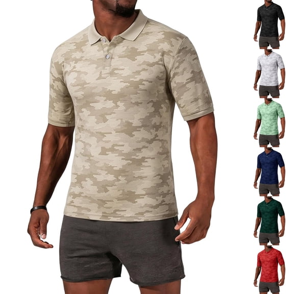 AHMOMEI Camo Mens Polo Shirts Lightweight Quick Dry Short Sleeve Dress Shirts for Men Moisture Wicking Collared Golf Shirts for Men