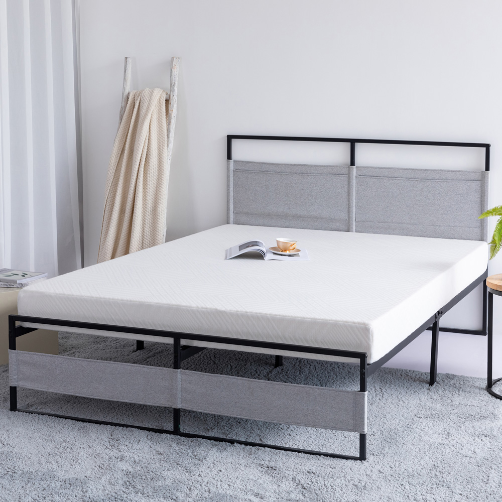 Queen Bed Frame, Sesslife Metal Platform Bed Frame with Gray Headboard