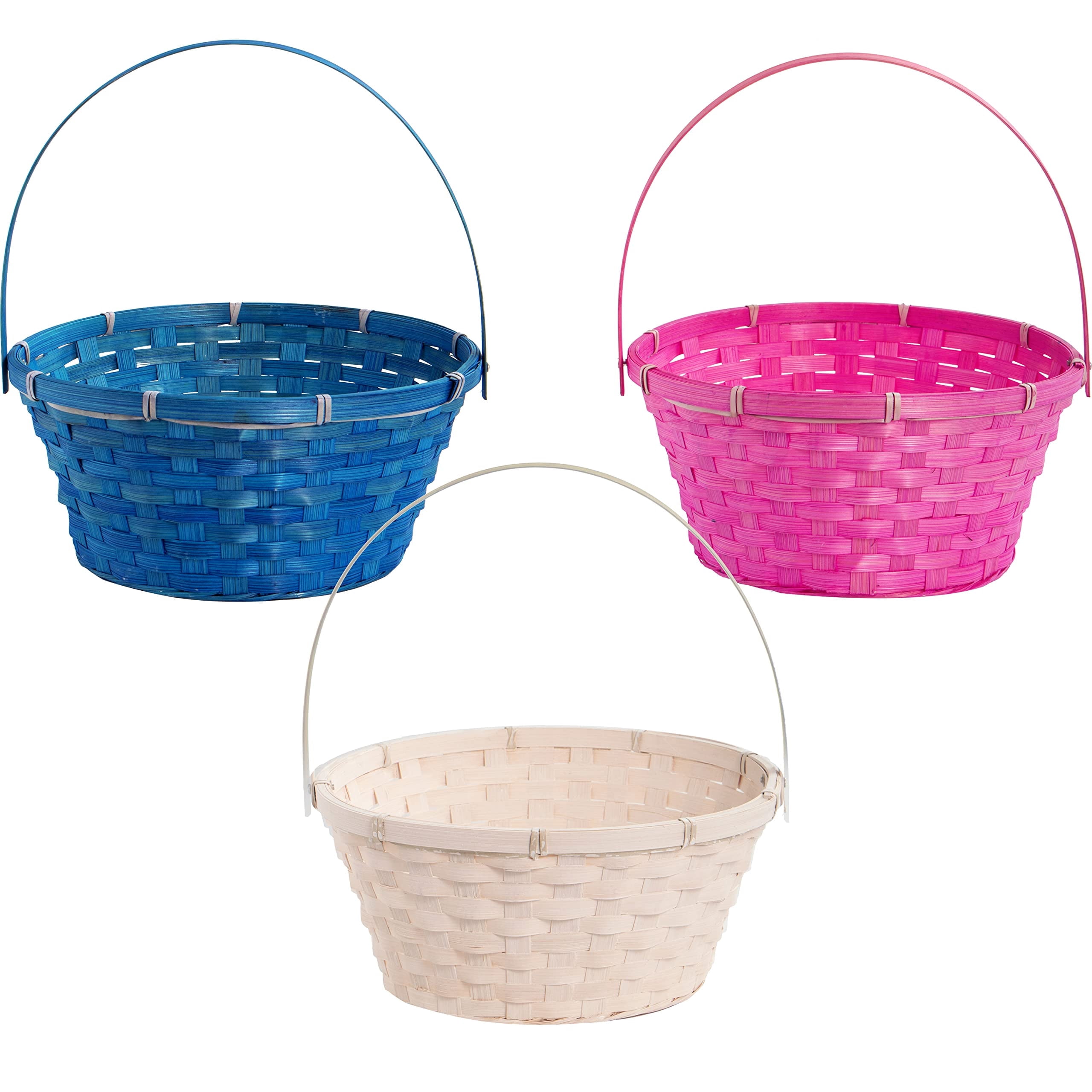 Joyfy 3 Pcs Easter Baskets,Easter Woven Basket with Polka Dots Lining,Handmade Woven Easter Basket with Handle for Easter Egg Hunt Picnic,Filling with Party Favors