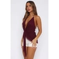 thumbnail image 4 of Women Sheer Mesh Halter Top Deep V Neck Split Hem Y2k Tank Tops Tie Back Sleeveless Flowy Camis Shirt Wine Red S, 4 of 8