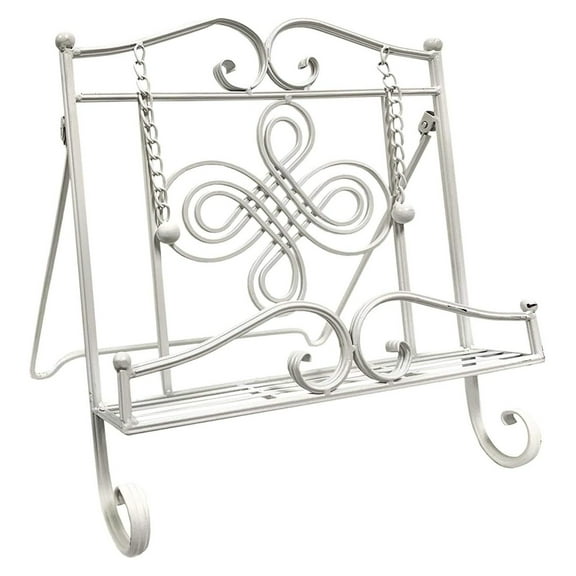Swirl Design White Metal Cookbook Stand, for Use with iPads, , Catalogs, Cookbooks, Recipe Holders, Portable, Adjustable, Free Standing