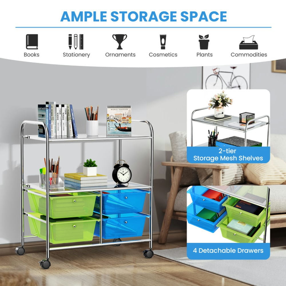 Canddidliike 4 Drawers Rolling Storage Cart, Craft Organizers and Storage, Multipurpose Organizer Cart for Home, Office, School, Blue & Green