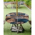 thumbnail image 4 of nqOlkjepod Vintage Wooden Outdoor Tablecloth with Umbrella Hole & Zipper, Farmhouse Retro Shabby Wood Round Table Cover 54 Inch, Dining Waterproof Table Cloth Protector for Patio/Party/Picnic, 4 of 7