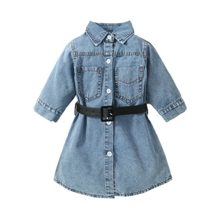 

Rovga Toddler Girl Dress Clothes Kids Baby Spring Summer Solid Long Sleeve Princess Dresss Jeans Dress