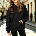 thumbnail image 2 of Falkdiz Girls Waffle Sweatshirts Hooded Winter Pullover With Pocket Outdoor Long Sleeve Travel Solid Color Shirts for Girls Black , Size: 120, 2 of 8