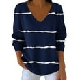 thumbnail image 2 of PNTUTB Women's Fashion Striped Print V-Neck Casual Loose Fit Comfortable Long Sleeve Top&Flash Picks, 2 of 6