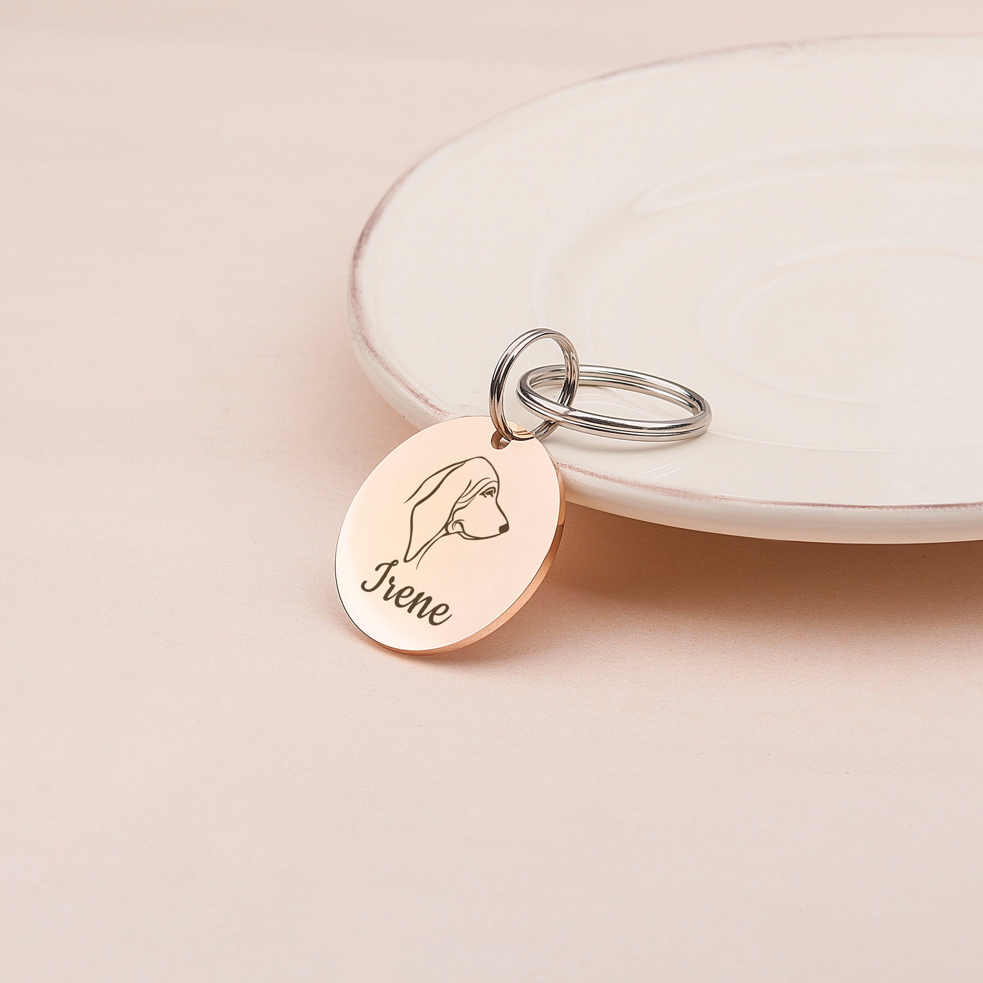 Anavia Metal Stainless Steel Round Name - Dog Icon Birthday Holiday Christmas Engraved Dog ID Tag, Rose Gold