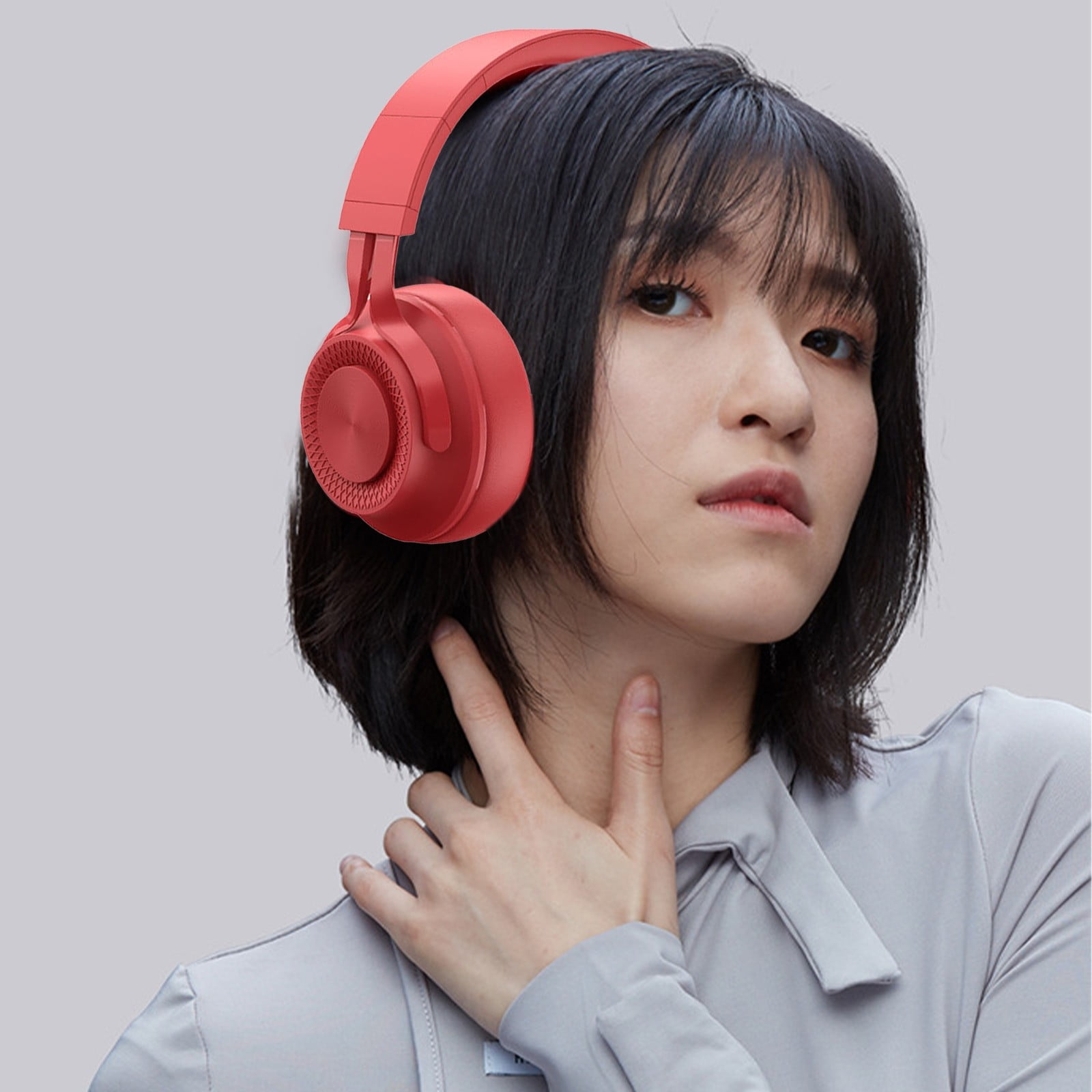 Bluetooth Headphones, Heavy Noise-canceling Headset Folding Retractable Sports Wireless Bluetooth Headset, Headphones for Women(Red)