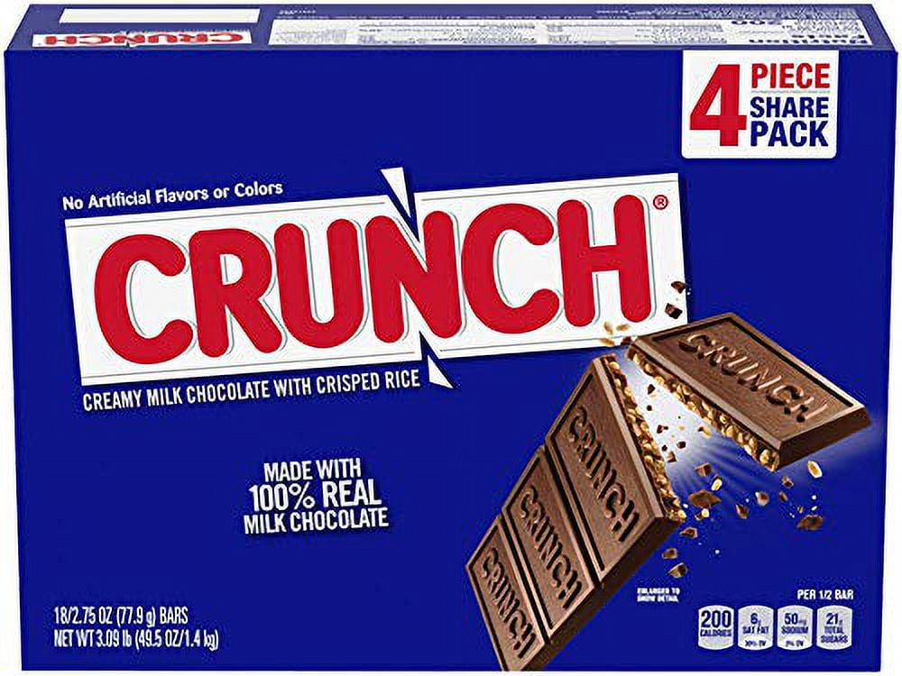 Crunch 100% Real Milk Chocolate Share Candy Bars, Perfect Easter Egg Basket Stuffers, 4-Piece Individually Wrapped Bars 2.75 oz (18 Count)