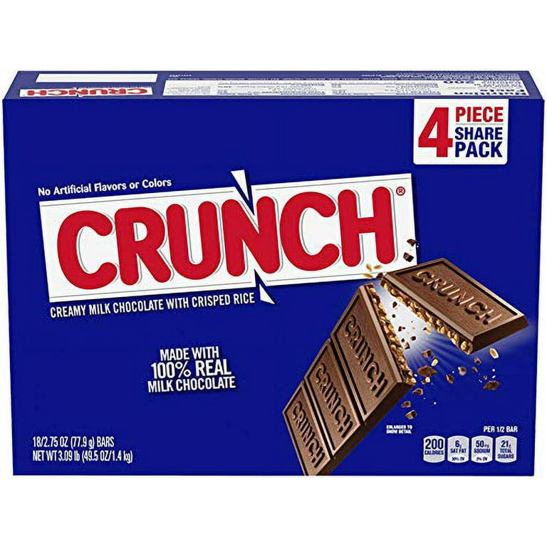 CRUNCH Milk Chocolate and Crisped Rice, Share Size Candy Bars, Share Pack,  2.7 oz