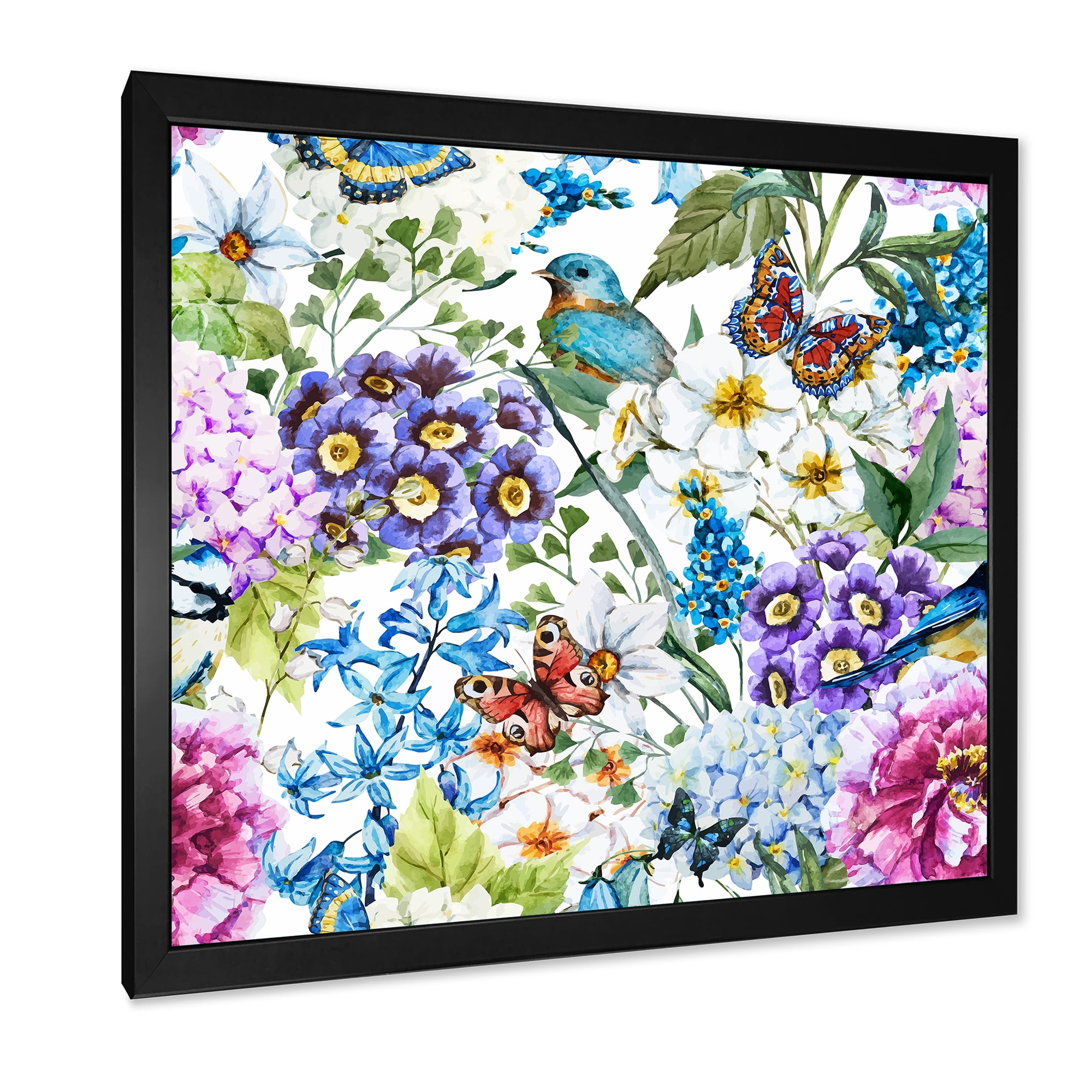 Wildflowers and Vibrant Wild Spring Leaves XII 36 in x 36 in Framed Painting Canvas Art Print, by Designart