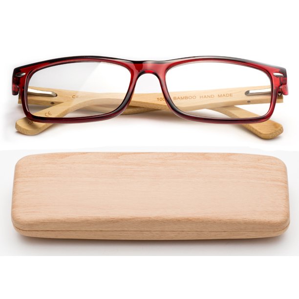 Real Bamboo Reading Glasses Spring Hinge Genuine Bamboo Rectangular
