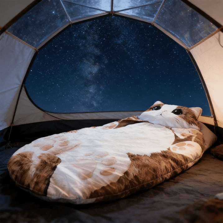 Plush Cat Sleeping Bag , Cozy Warm Envelope Style Cat Shaped Sleep Sack, Adult Size Feline-Themed Blanket for Camping, Lounging & Sleepovers, Ideal Gift for Cat Lovers