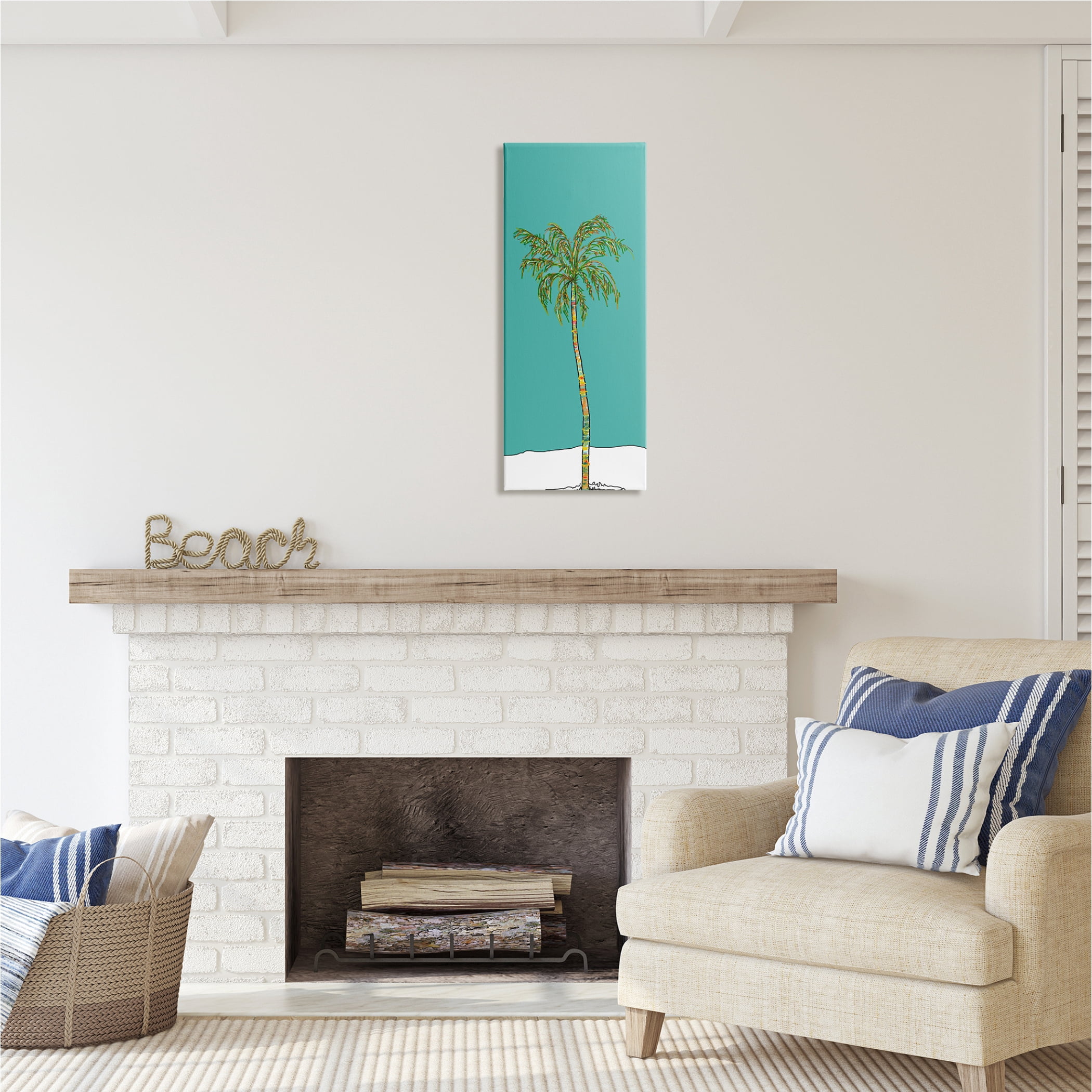 Stupell Industries Modern Turquoise Palm Tree Botanical & Floral Painting Gallery Wrapped Canvas Print Wall Art, 13 x 30