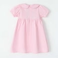 thumbnail image 5 of Spazoro Girls Cute Dresses Bow Decor, Short Puff Sleeve Collared Soft & Comfy Solid Color Casual A-Line Dress for School Pink Size 5-6 T, 5 of 8