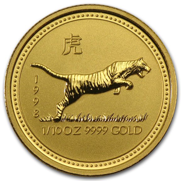 1998 Australia 1/10 oz Gold Lunar Tiger BU (Series I)