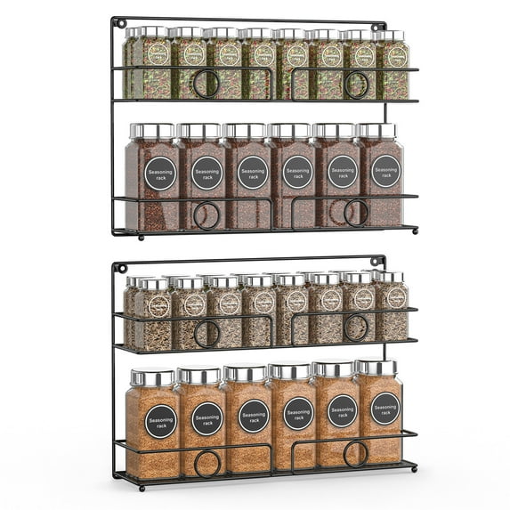 Spice Rack Organizer for Cabinet, Kitchen Counter-top or Wall Mount Seasoning Rack, Black(2 Pack)