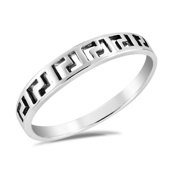 Modern Greek Key Simple Band .925 Sterling Silver Ring-7