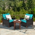 thumbnail image 5 of Patiojoy 3-Piece Patio Rattan Bistro Set Acacia Wood Frame Sofa and Side Table Turquoise, 5 of 10
