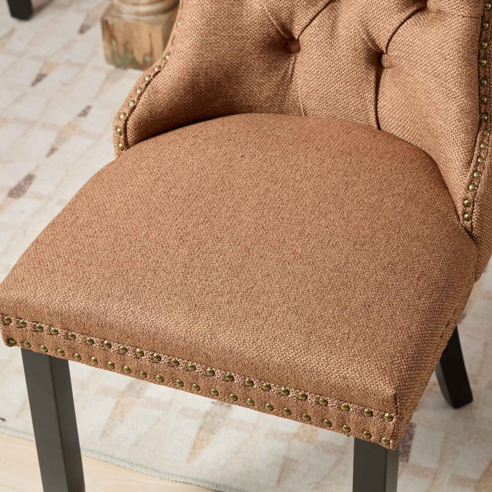 Miniyam Dining Chair Set of 2, High-end Tufted Contemporary Flax Upholstered, Coffee