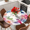 thumbnail image 2 of Round Table Cover 36-44 Inch Colorful Hummingbird Waterproof Reusable Table Cloth Round Fitted Vinyl Tablecloth with Elastic Edged for Parties Outdoors, Spring Pink Flowers Branch, 2 of 9