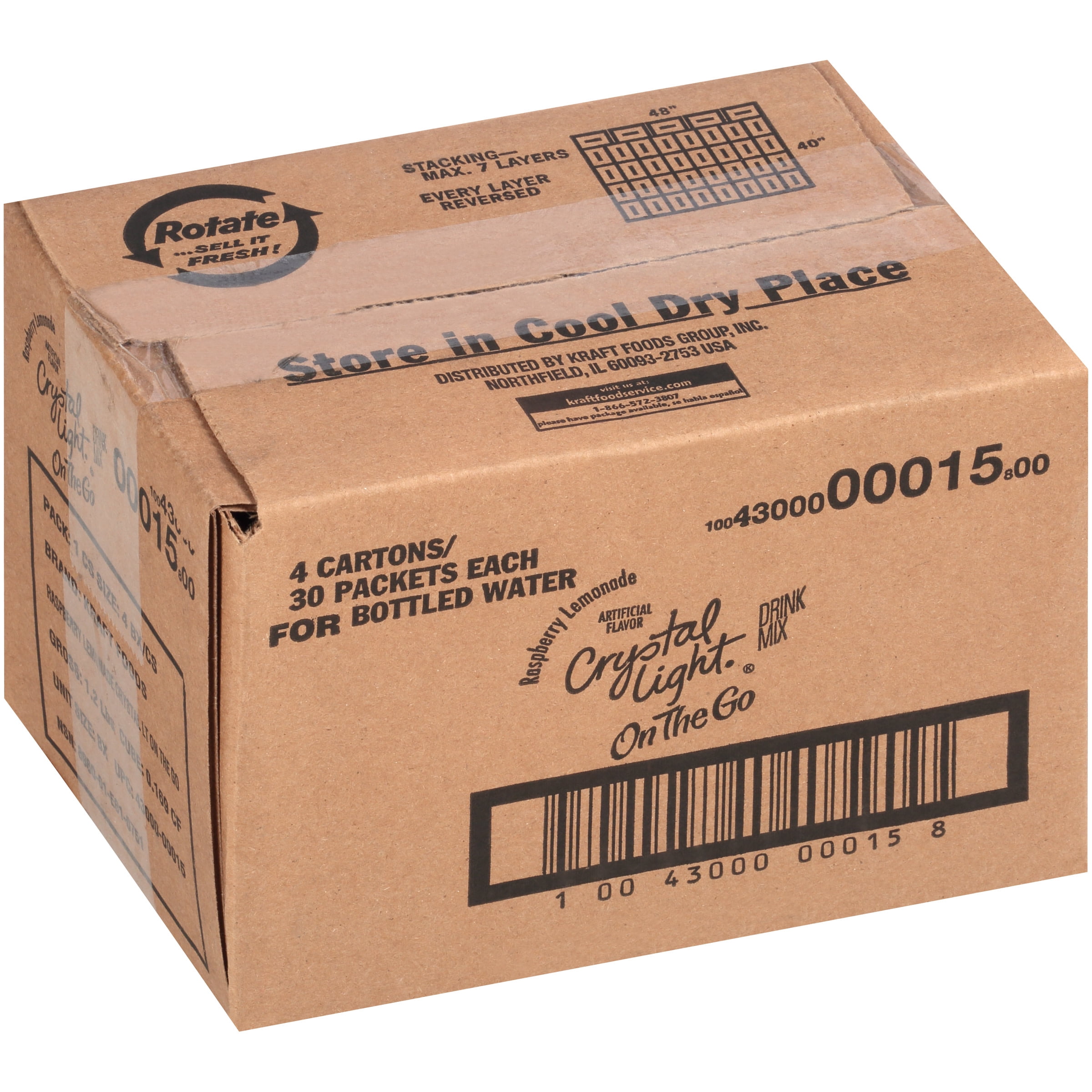 Crystal Light Raspberry Lemonade Artificially Flavored Powdered Drink Mix, 120 ct Casepack, 4 Boxes of 30 On-the-Go Packets