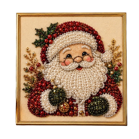 New 2026 Framed Christmas Pearl Diamond Art DIY Craft Kit for Adult Beginners, Shimmer 3D Raised Resin Pearl Bead Painting Set, 5 Classic Xmas Patterns,Holiday Home Wall Decor & Handmade Gift (Santa)