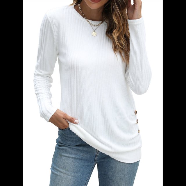 Camisas de Larga para Mujer, Túnicas, Blusas Holgadas, Elegantes, Cuello Redondo, Suéteres Básicos. M