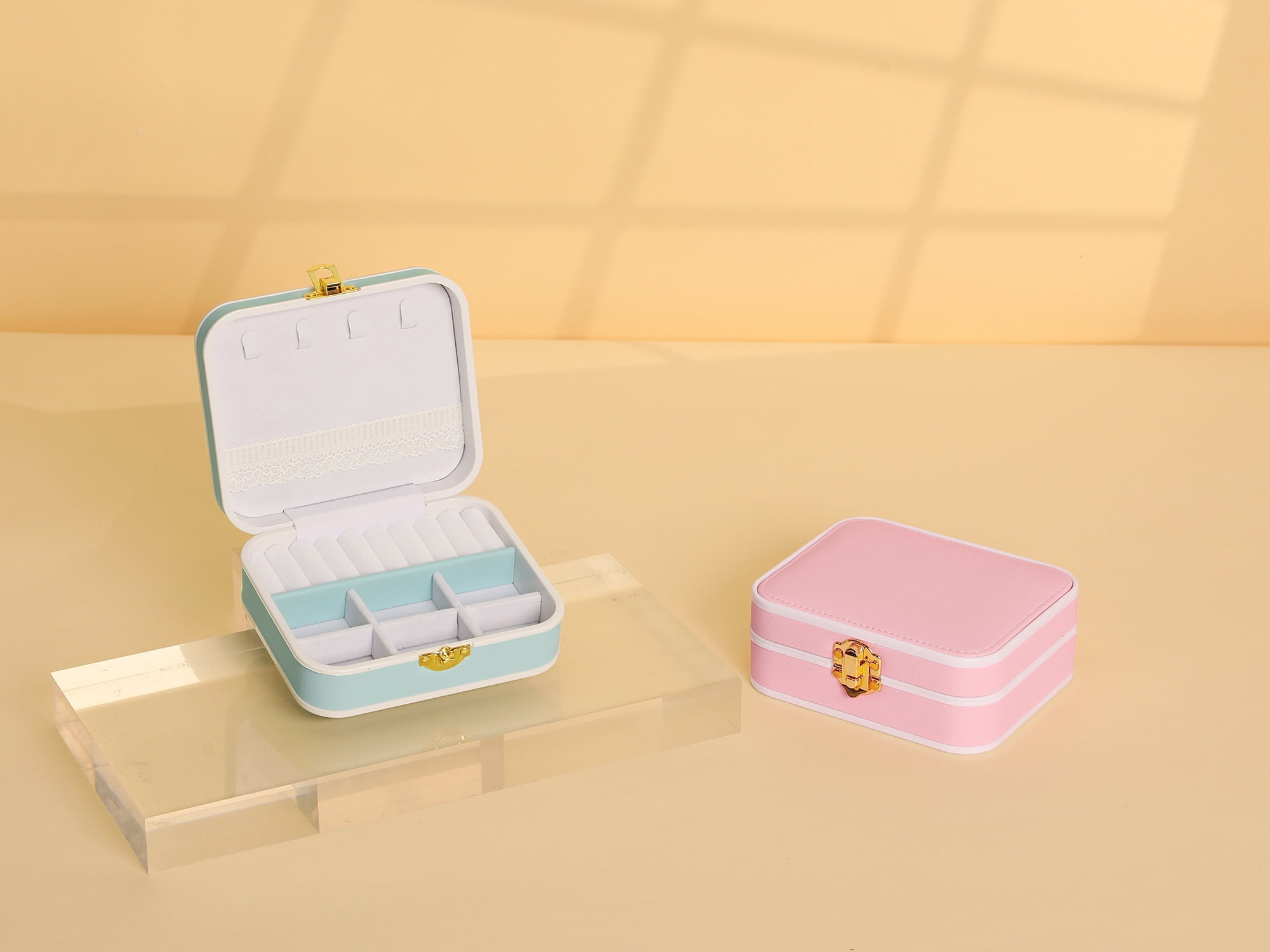 Unique Bargains Travel Jewelry Box Small Portable PU Leather