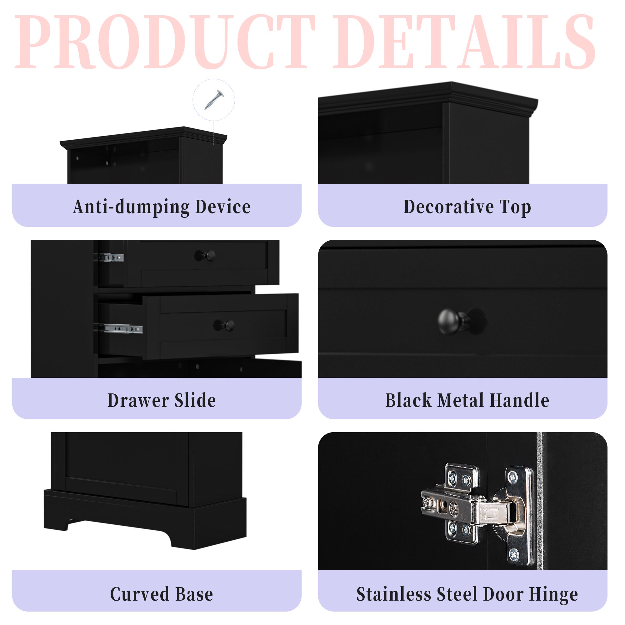 Tall Bathroom Cabinet, FURNINEST Bathroom Cabinet with 3 Drawers and Adjustable Shelves, Storage Cabinet Furniture for Home Bathroom, 22"L x 10.3"W x 57.3"H, Black