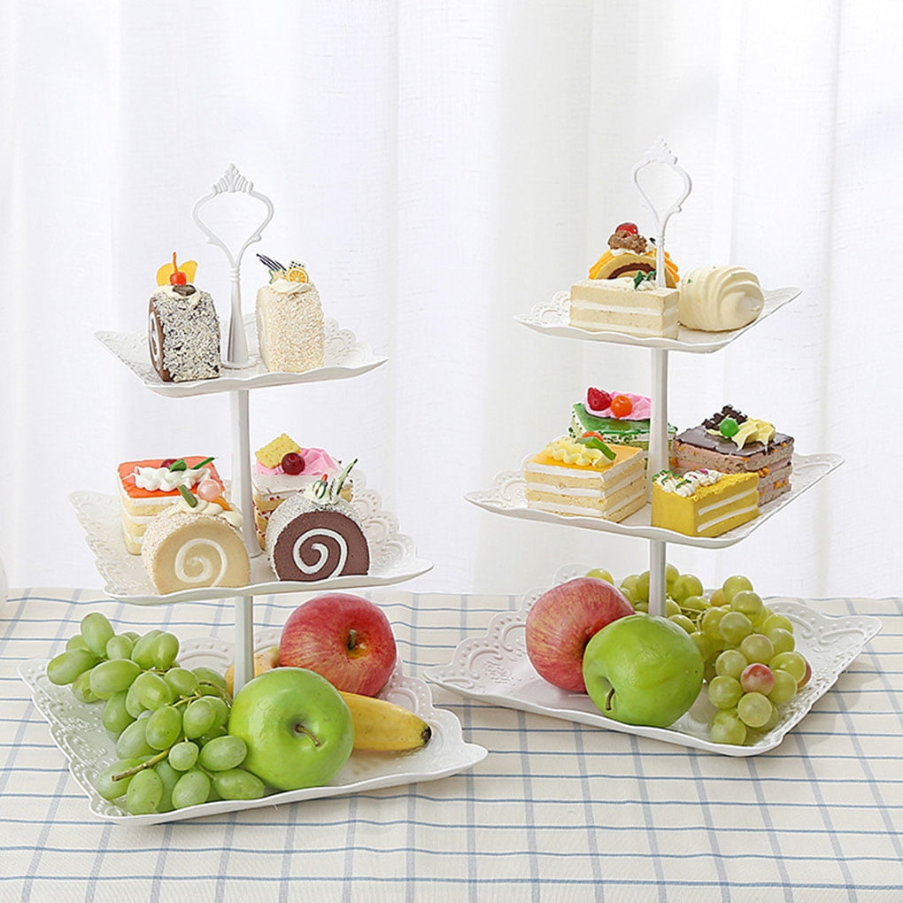 Fruit Plate Golden Imillet 3 Tier Stainless Steel Plate for Fruits Cakes Desserts Candy Buffet Stand for Wedding &Home&Party IM-FP-01 