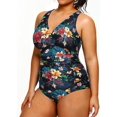 thumbnail image 4 of GHSDFBB Women Plus Size One Piece Swimsuits V Neck Tummy Control Bathing Suits Retro Ruched Swimwear, 4 of 6