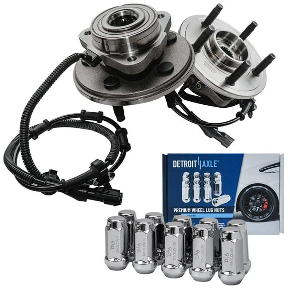 Detroit Axle - Front Wheel Bearing Hubs Kit for 02-05 Ford Explorer Mercury Mountaineer, 2003-2005 Lincoln Aviator, 2 Wheel Bearing & Hubs 10 Wheel Lug Nuts 2004 Replacement