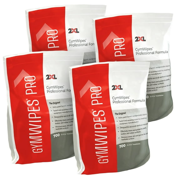 2XL GymWipes Professional Towelettes Bucket Refill, 8" x 6", White, 700 Sheets Per Pack, Carton Of 4 Packs