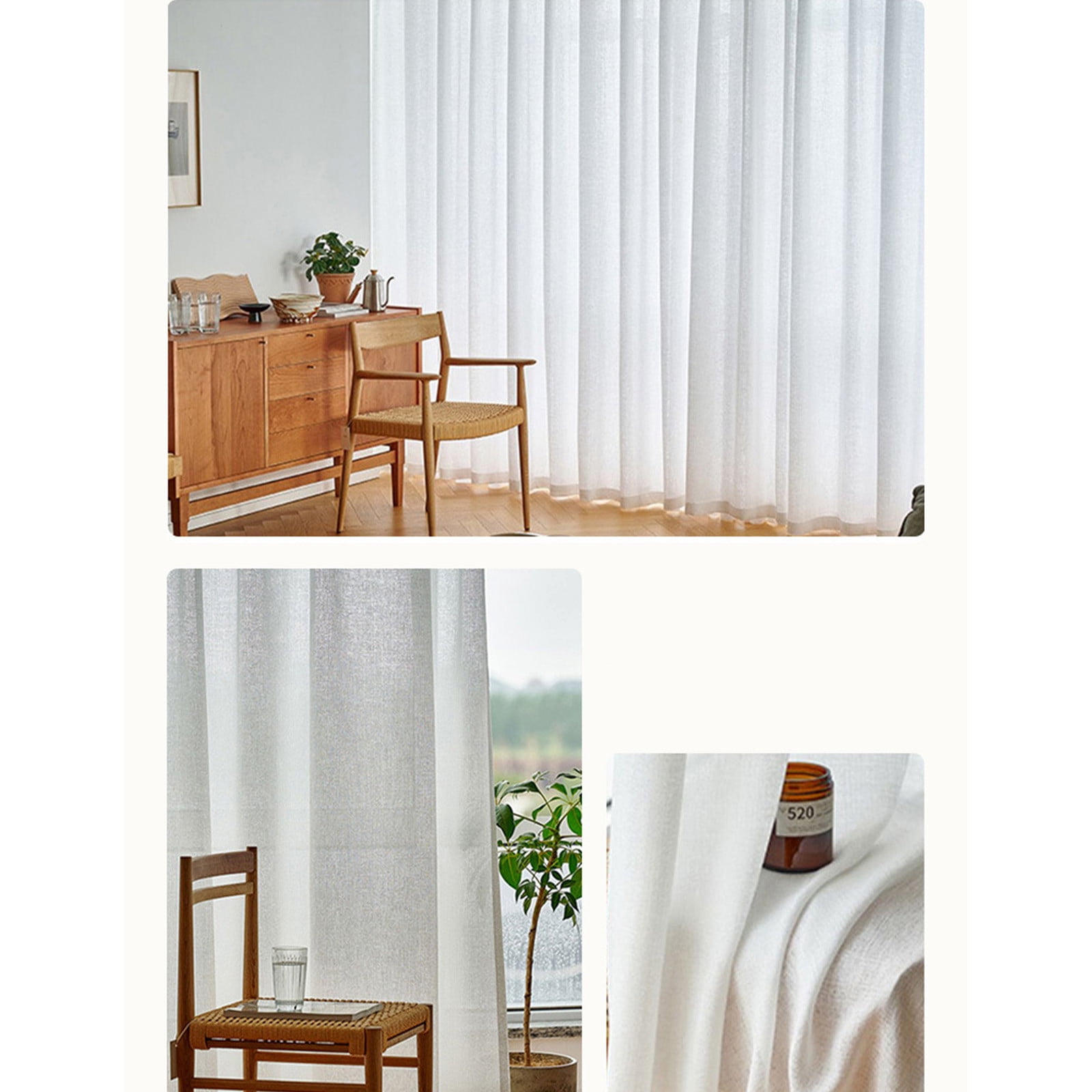 Cotton Linen Sheer Curtains, 2Pcs Thickened Linen Style Window Drapery, Light Filtering, Ideal for Bedroom Living Room Dining Room Nursery Home Office Indoor Window Decor