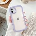 thumbnail image 1 of Funda transparente para iPhone 12/12 Pro de 6,1 pulgadas, lindo marco ondulado rizado transparente estético a prueba de golpes, funda delgada y suave de TPU para niñas y mujeres, color morado JM, 1 of 4